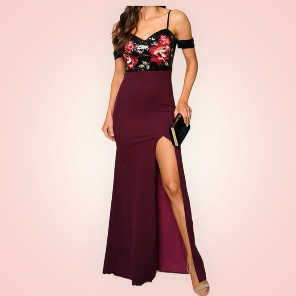 SOIEBLU red wine sequin embroidered gown S M L - Picture 8 of 9